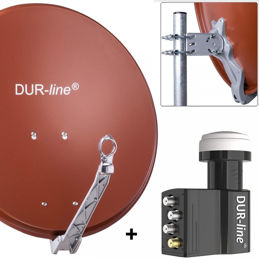 DUR-line 4 Teilnehmer Satanlage Select 85/90 Alu SatAntenne Anthrazit + Quad LNB
