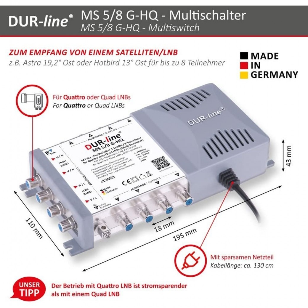 Dur Line Ms 5 8 G Hq Multischalter Anleitung DUR-line MS 5/8 G-HQ Sat Multischalter 8 Teilnehmer | stromsparendes