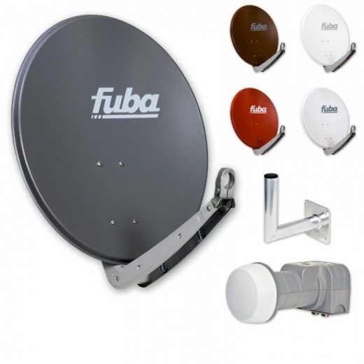 Fuba Digital Sat-Anlage 2 Teilnehmer | Sat Komplettset - Fuba DAA 650 Satellitenschüssel 65cm Alu + DEK 217 Twin LNB 2 Teilnehmer + Alu Winkelwandhalter