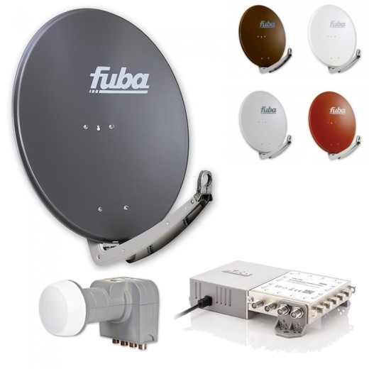 Fuba 8 Teilnehmer Set  - Satelliten Komplettanlage Fuba DAA 780 Alu Satellitenschüssel 74x84cm + DEK 407 Quattro LNB + FMG 508 Multischalter 8 Teilnehmer, erweiterbar bis 48 Teilnehmer (HDTV, UHD 4K/8K)  