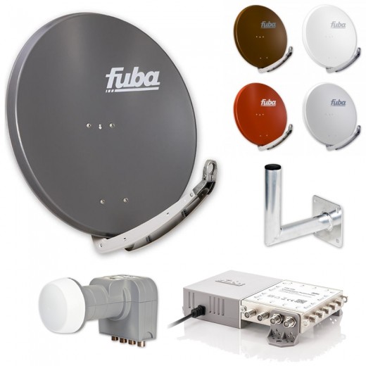Fuba Sat-Anlage 8 Teilnehmer | erweiterbar bis 48 Teilnehmer | DAA850 + DEK407 + FMG508 + Wandhalter | HDTV-, 4K- und 3D-kompatibel