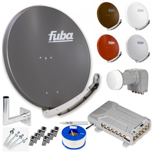 Fuba DAA 850 HD Sat Anlage 12 Teilnehmer | Fuba DAA 850 + LNB + FMQ 512 Premium Multischalter 12 Teilnehmer + Winkelwandhalter + Schrauben-Dübel-Set + 100m KKE 740 Koaxialkabel inkl. F-Stecker
