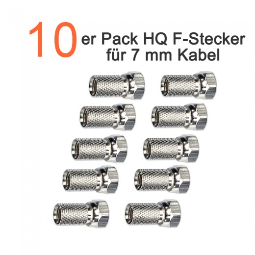 10er Pack HQ F-Stecker schraubbar für 7,0 mm Sat-Koaxialkabel
