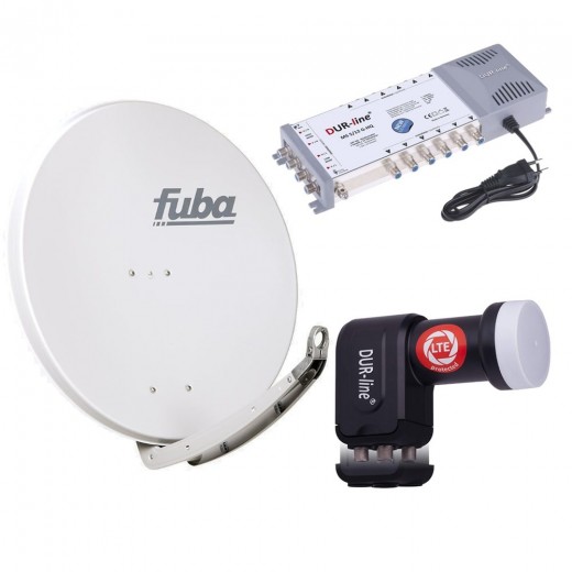 Digital Sat Anlage 12 Teilnehmer | Fuba DAA 850 G Sat-Schüssel 85cm Alu hellgrau + DUR-line +Ultra Quattro LNB + DUR-line MS 5/12 G-HQ Sat Multischalter 12 Teilnehmer (DVB-S2, HDTV, UHD/4K, 3D)