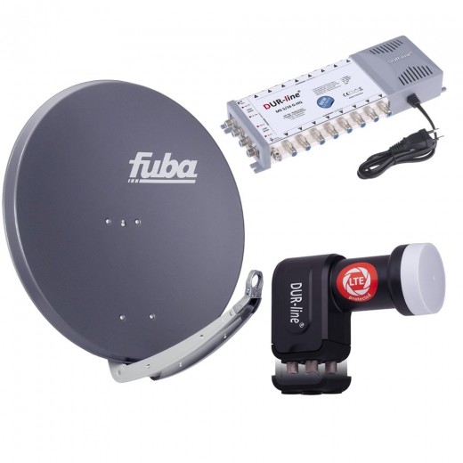 Digital Sat Anlage 16 Teilnehmer | Fuba DAA 850 A Sat-Schüssel 85cm Alu anthrazit + DUR-line +Ultra Quattro LNB + DUR-line MS 5/16 G-HQ Sat Multischalter 16 Teilnehmer (DVB-S2, HDTV, UHD/4K, 3D)