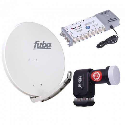 Digital Sat Anlage 16 Teilnehmer | Fuba DAA 850 G Sat-Schüssel 85cm Alu hellgrau + DUR-line +Ultra Quattro LNB + DUR-line MS 5/16 G-HQ Sat Multischalter 16 Teilnehmer (DVB-S2, HDTV, UHD/4K, 3D)