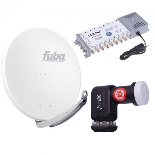 Digital Sat Anlage 16 Teilnehmer | Fuba DAA 850 W Sat-Schüssel 85cm Alu weiß + DUR-line +Ultra Quattro LNB + DUR-line MS 5/16 G-HQ Sat Multischalter 16 Teilnehmer (DVB-S2, HDTV, UHD/4K, 3D)