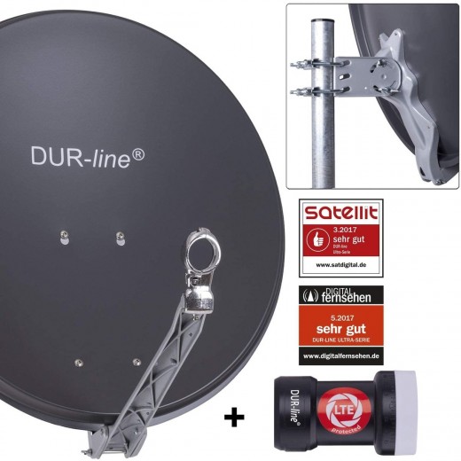 DUR-line 1-Teilnehmer Sat-Anlage | Set bestehend aus DUR-line Select 60/65 A anthrazit + DUR-line +Ultra Single LNB