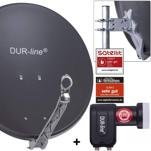 DUR-line 2-Teilnehmer Sat-Anlage | Set bestehend aus DUR-line Select 60/65 A anthrazit + DUR-line +Ultra Twin LNB