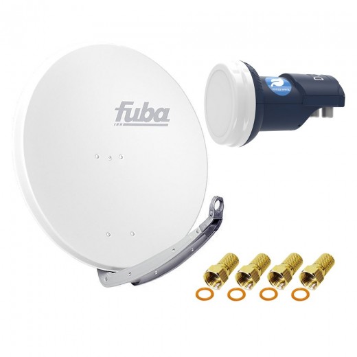 Digital Sat Anlage 2 Teilnehmer - Stromspar-Set | Fuba DAA 850 W Satellitenschüssel 85cm Alu weiß + DUR-line Blue Eco Twin LNB (stromsparend, DVB-S2, HDTV, UHD 4K/8K, 3D)
