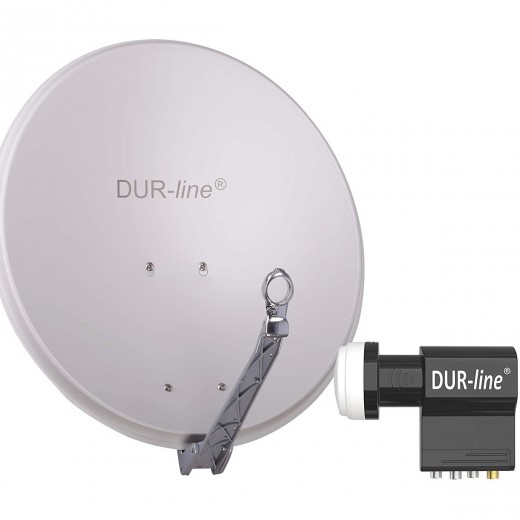 DUR-line 7 Teilnehmer Unicable-Set - Satelliten Komplettanlage | DUR-line Select 60/65 G Satellitenschüssel Alu hellgrau + DUR-line UK 104 Unicable LNB  für 7 Receiver/TV (DVB-S2, UHD 4K/8K, 3D)