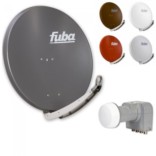 Fuba Digital Sat-Anlage 4 Teilnehmer | Satellitenschüssel Komplettset - Premium Alu Sat Schüssel Fuba DAA 850 + DEK 417 Quad LNB 4 Teilnehmer 8K, 4K, UHD, HDTV und 3D-kompatibel