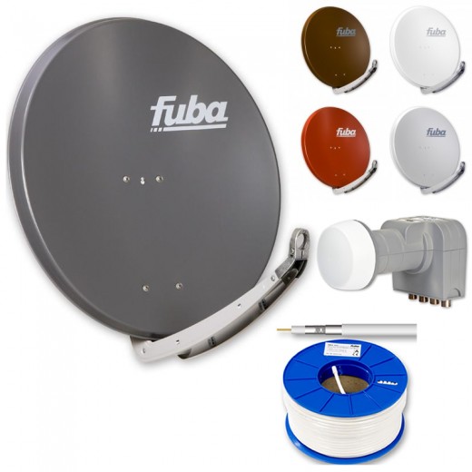 Fuba HDTV Sat-Anlage 4 Teilnehmer | Fuba DAA 850 Alu Sat-Antenne + DEK 417 LNB + KKE 300 Koaxialkabel