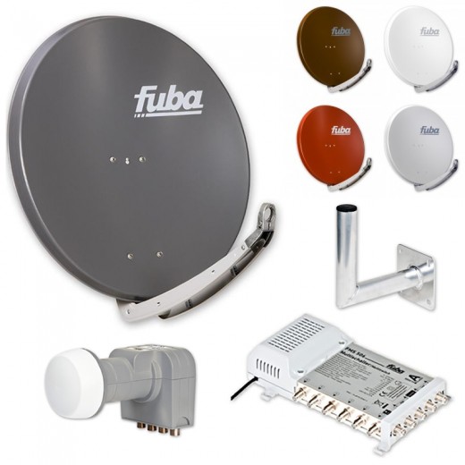 Fuba Digital Sat-Anlage 6 Teilnehmer | Sat Komplettset - Fuba DAA 850 Satellitenschüssel 85cm Alu + DEK 407 Quattro LNB + Fuba Multischalter 6 Teilnehmer + Alu Wandhalter