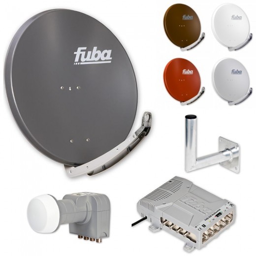 Fuba HD Sat-Anlage 8 Teilnehmer | Sat Komplettset - Fuba DAA 850 Satellitenschüssel 85cm Alu + DEK 407 Quattro LNB + Fuba FMQ 508 Profi-Multischalter 8 Teilnehmer + Alu Winkelwandhalter