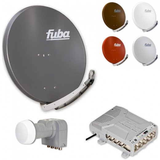 Fuba HD Sat-Anlage 8 Teilnehmer | Fuba DAA 850 in Wunschfarbe + DEK 407 Quattro LNB + Fuba FMQ 508 Profi-Multischalter