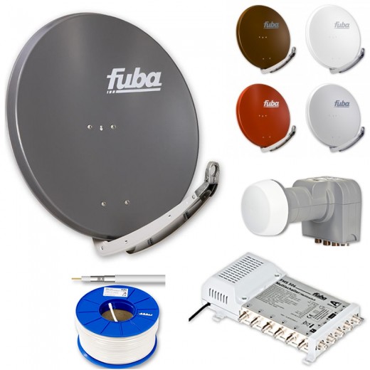 Fuba HD Sat-Anlage 6 Teilnehmer | DAA 850 Premium Alu Sat-Antenne + DEK 407 + FMS 506 Multischalter + 100m Koaxialkabel