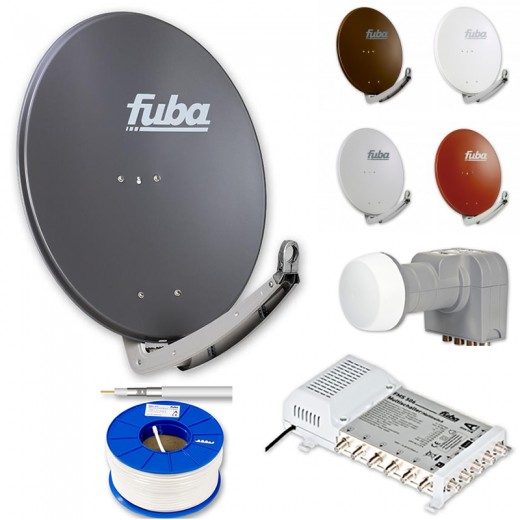 Fuba HD Sat-Anlage 6 Teilnehmer | DAA 780 Premium Alu Sat-Antenne + LNB + Multischalter 5/6 + 100m Koaxialkabel