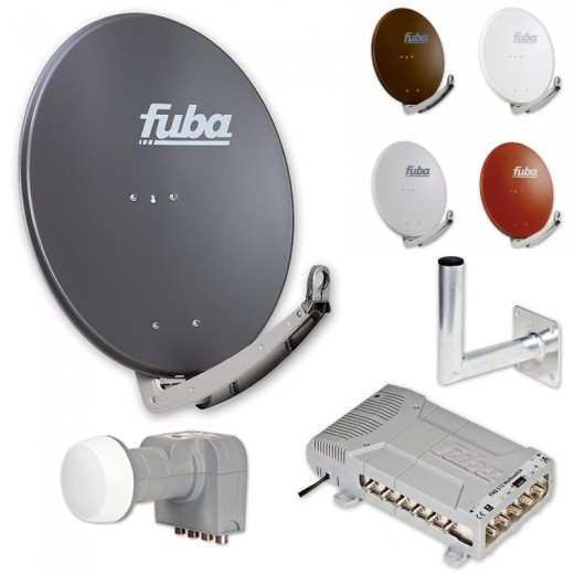 Fuba HD Sat-Anlage 12 Teilnehmer | Sat Komplettset - Fuba DAA 780 Satellitenschüssel 80cm Alu + DEK 407 Quattro LNB + Fuba Profi Multischalter 12 Teilnehmer + Alu Wandhalter