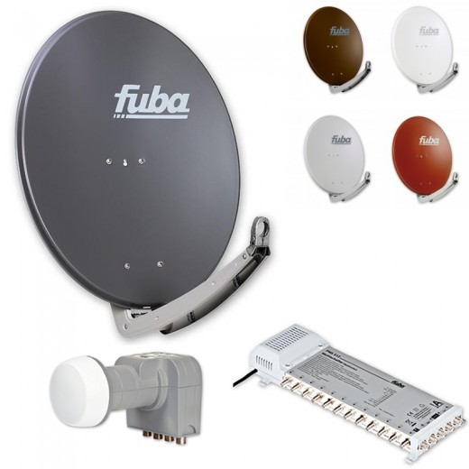 Fuba Digital Sat-Anlage 12 Teilnehmer | Sat Komplettset - Fuba DAA 780 Satellitenschüssel 80cm Alu + DEK 407 Quattro LNB + Fuba Multischalter 12 Teilnehmer (8K, 4K, UHD, HDTV und 3D-kompatibel)