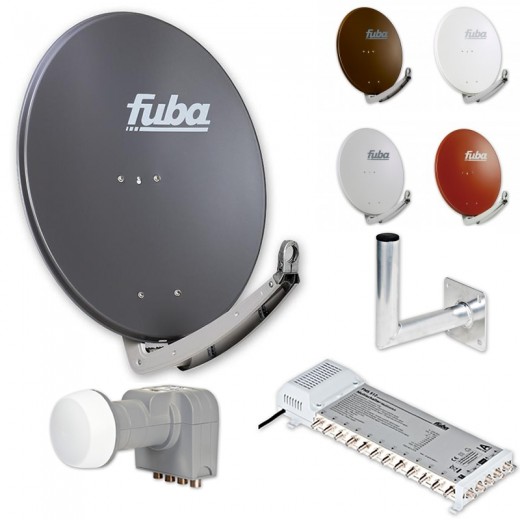 Fuba Digital Sat-Anlage 12 Teilnehmer | Sat Komplettset - Fuba DAA 780 Satellitenschüssel 80cm Alu + DEK 407 Quattro LNB + Fuba Multischalter 12 Teilnehmer + Alu Wandhalter