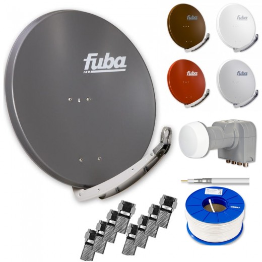 Fuba Digital Sat-Anlage 4 Teilnehmer | Sat Komplettset - Fuba DAA 850 Satellitenschüssel 85cm Alu + DEK 417 Quad LNB 4 Teilnehmer + 100m Koaxialkabel