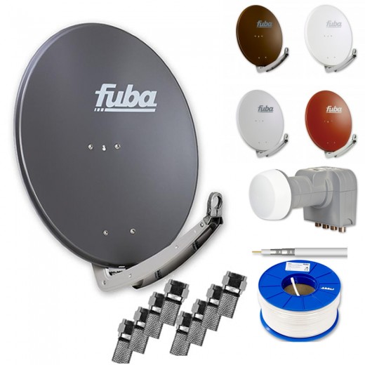 Fuba Digital Sat-Anlage 4 Teilnehmer | Sat Komplettset - Fuba DAA 780 Satellitenschüssel 80cm Alu + DEK 417 Quad LNB 4 Teilnehmer + 100m Koaxialkabel