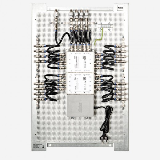 Fuba FMP 516 SL Multischalter-Paneel | Multischalter/Multiswitch 16 Teilnehmer, ein Satellit, komplett vormontiert auf Montageplatte mit Erdung/Potentialausgleich/Überspannungsschutz, EN/VDE-konform, erweiterbar