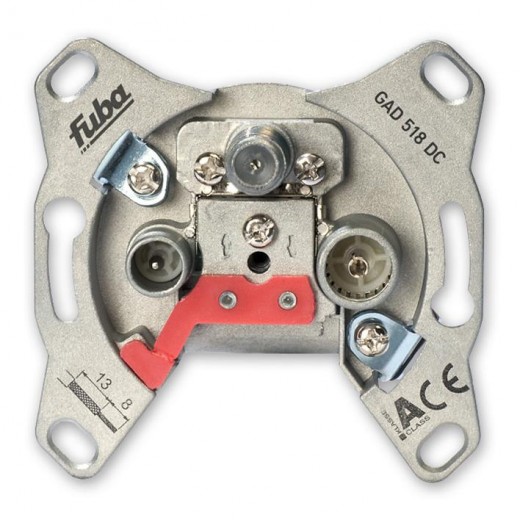 Fuba GAD 518 DC 3-Loch Sat-Durchgangsdose | 18 dB Anschlussdämpfung, DC-Durchlass, Unicable-tauglich