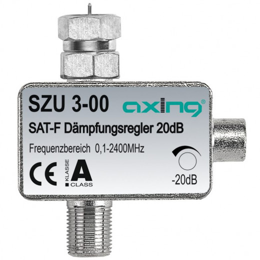 Axing SZU 3-00 Sat-Dämpfungsglied 0,5 bis 20 dB - Dämpfungssteller einstellbar, F-Buchse/F-Stecker, DC-Durchlass