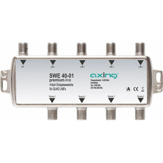 Axing SWE 40-01 Einspeiseweiche SAT/Terrestrik 5/4 - Zusammenschalten von 4x SAT und 1x Terrestrik - für Quad LNB - DC-Durchlass