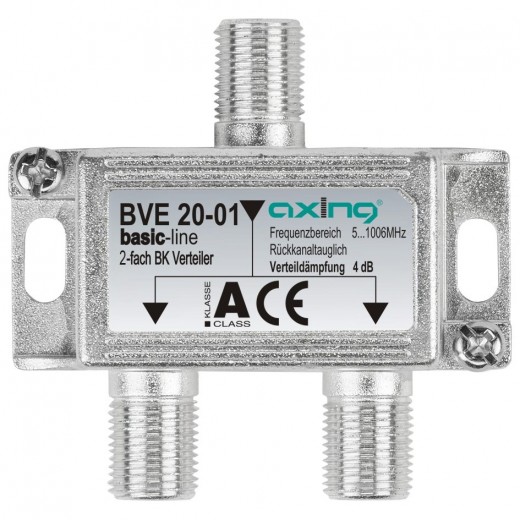 Axing BVE 20-01 BK-Verteiler 2-fach basic-line | für Kabelfernsehen und DVB-T2 HD, 5 bis 1006 MHz, rückkanaltauglich