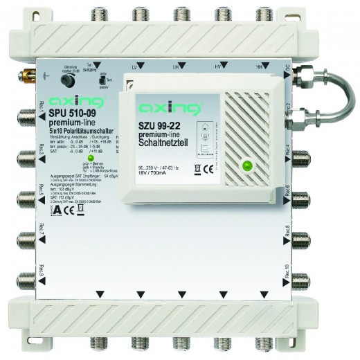 Axing SPU 510-09 premium-line Sat-Multischalter aktiv | 5 in 10, kaskadierbar, HDTV-, 4K-, 3D-tauglich