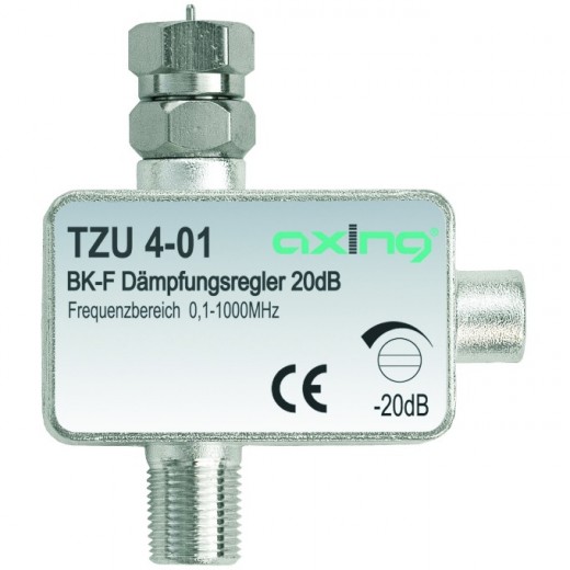 Axing TZU 4-01 BK-Dämpfungsregler 0,5 bis 20 dB | Dämpfungsregler mit F-Anschluss für Kabelfernsehen und DVB-T 