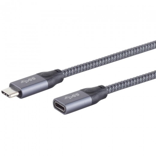 S-Impuls 13-46020 USB-C Verlängerungskabel 1m Gen 2x1, 10 Gbps, PD 100W, USB-C-Stecker/Buchse