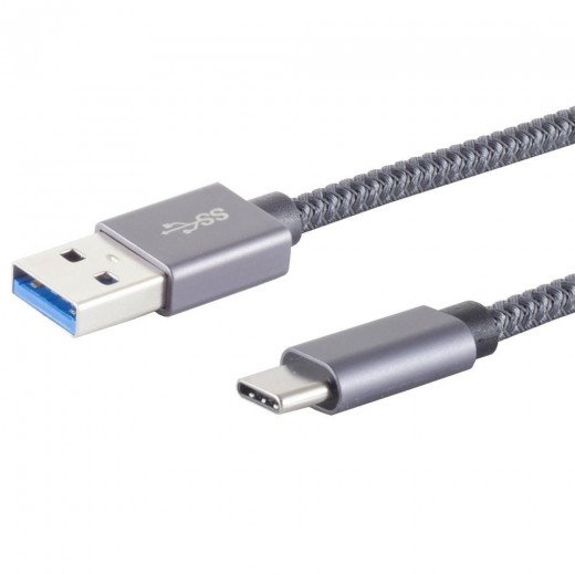 S-Impuls 13-38150 USB-A/C Adapterkabel 1,5m grau USB 3.2, Gen 2x1, 10 Gbps, USB-A/C-Stecker, PET-G.