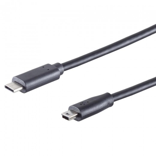 S-Impuls 77144-1.8 USB-C/Mini-USB-B Adapterk. 1,8m schwarz, USB 2.0, 480 Mbit/s, 2,5W