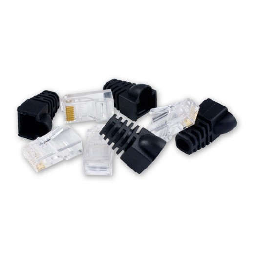 Bandridge BCK 704 Set 4 Stück RJ45-Netzwerkstecker (8P8C) und 4 Stück schwarze Knickschutze