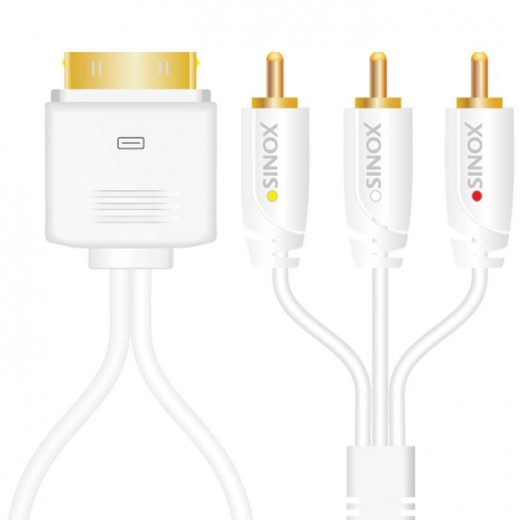 SinoxPlus SXI 2302 I-Media 30pin Dock St. - 3x Cinch St.,2,00m,weiß