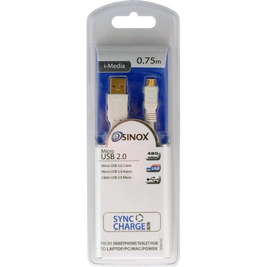 SinoxPlus SXI 4900 I-Media Micro USB 2.0 St. -  USB A St.,0,75m,weiß
