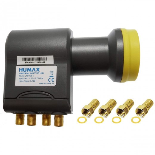Humax Gold Quattro LNB für Multischalter | Quattro Universal LNB, LTE-Filter, inkl. Wetterschutzgehäuse + 4x F-Stecker (HD, Full HD, UHD, 4K)