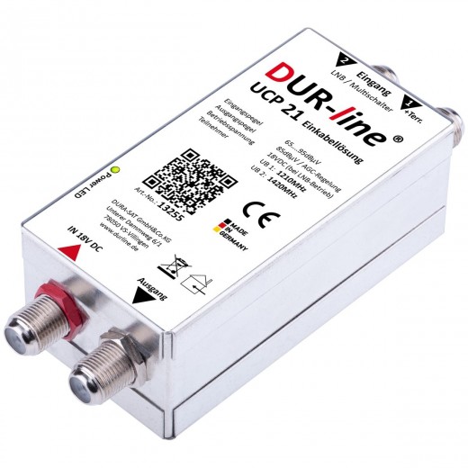 DUR-line UCP 21 SAT SCR Einkabellösung 2 Teilnehmer | Mini Unicable Multischalter, erzeugt zwei SCR-Frequenzen, 2 Receiver/TV über 1 Kabel (Digital, HDTV, FullHD, 4K, UHD)