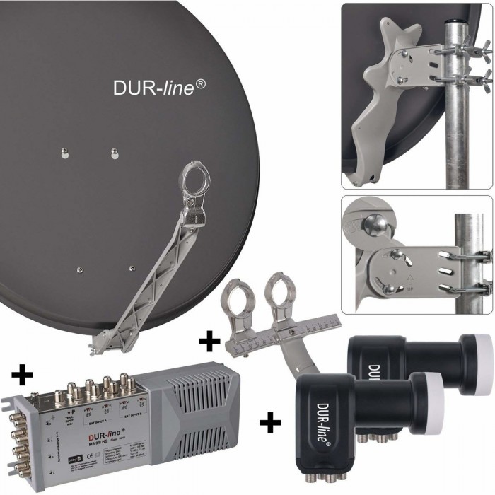 Dur Line Sat Anlage 8 Teilnehmer 2 Satelliten Z B Astra Hotbird Set Bestehend Aus Dur Line Select 75 80 A Anthrazit 2x Quattro Lnb Multifeedschiene Ms 9 8 G Hq Multischalter 8 Teilnehmer