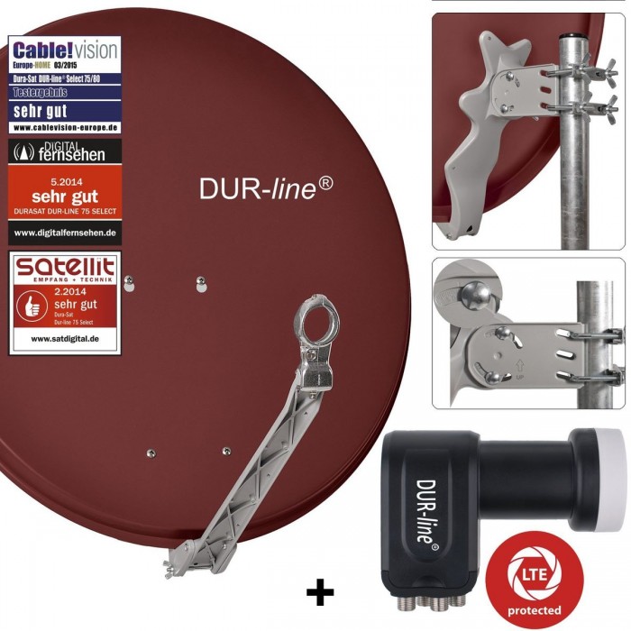 Rot Satanlage Ultra Quad DUR-line 4 Teilnehmer Set Select 75/80 cm R Rot Satanlage Ultra Quad DUR-line 4 Teilnehmer Set Select 75/80 cm R