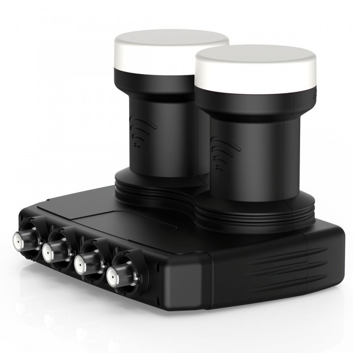 DUR-line 6° Monoblock Quad LNB,Astra 19.2°E + Hotbird 13°E,4 partecipanti & 2 satelliti (MB6-QS),Doppio LNC con DiSEqC integrato, 3D,Resistente alle intemperie + schermatura per telefono cellulare