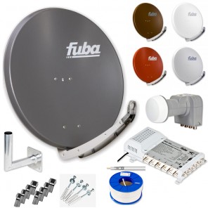 Fuba Digital Sat-Anlage 6 Teilnehmer | Sat Komplettset - Fuba DAA 850 Satellitenschüssel 85cm Alu + DEK 407 Quattro LNB + Fuba Multischalter 6 Teilnehmer + Alu Wandhalter + 100m Koaxialkabel