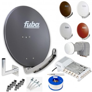 Fuba Digital Sat-Anlage 6 Teilnehmer | Sat Komplettset - Fuba DAA 780 Satellitenschüssel 80cm Alu + DEK 407 Quattro LNB + Fuba Multischalter 6 Teilnehmer + Alu Wandhalter + 100m Koaxialkabel