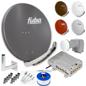 Fuba HD Sat-Anlage 8 Teilnehmer | Sat Komplettset - Fuba DAA 850 Satellitenschüssel 85cm Alu + DEK 407 Quattro LNB + Fuba Profi Multischalter 8 Teilnehmer + Alu Wandhalter + 100m Koaxialkabel