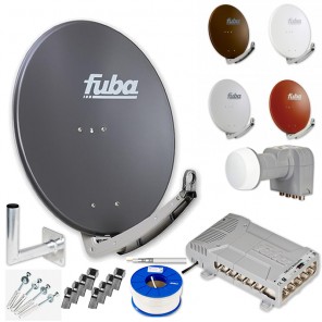 Fuba DAA 780 HD Sat Anlage 12 Teilnehmer | Fuba DAA 780 + LNB + FMQ 512 Premium Multischalter 12 Teilnehmer + Winkelwandhalter + Schrauben-Dübel-Set + 100m KKE 740 Koaxialkabel inkl. F-Stecker