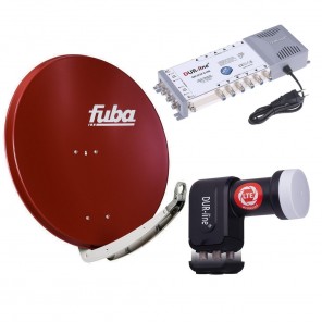 Digital Sat Anlage 12 Teilnehmer | Fuba DAA 850 R Sat-Schüssel 85cm Alu ziegelrot + DUR-line +Ultra Quattro LNB + DUR-line MS 5/12 G-HQ Sat Multischalter 12 Teilnehmer (DVB-S2, HDTV, UHD/4K, 3D)